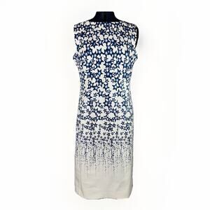 Lands End Star Print Sheath Dress 10 Cotton Blue White Sleeveless Lined Holiday